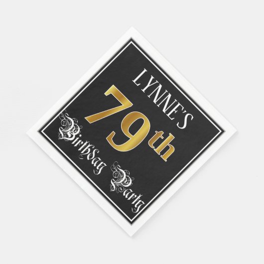 79th Birthday Party — Fancy Script, Faux Gold Look Serviette (Ecke)