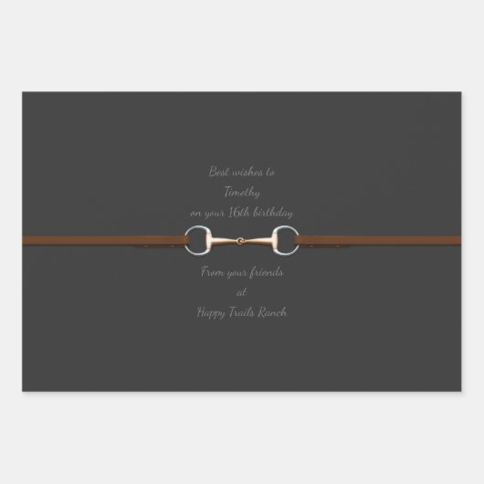 7,5" Snaffle Bit & Reins Custom Text Reittier Geschenkpapier Set (Vorderseite 2)