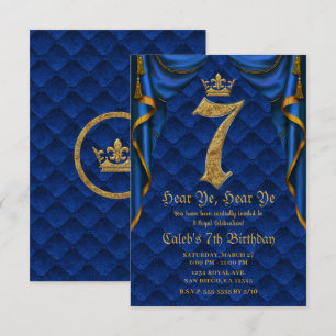 7. 7. Geburtstagsfeier Royal Blau Gold Krone Einladung