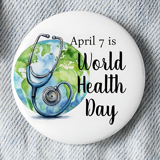 7. April Weltgesundheitstag Globe Stethoscope Button
