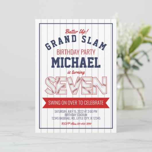 7. Baseball Geburtstag Einladung (Stehend Vorderseite)