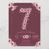 7. Big Birthday Girl Pink Blume Green Folies Einladung (Vorne/Hinten)