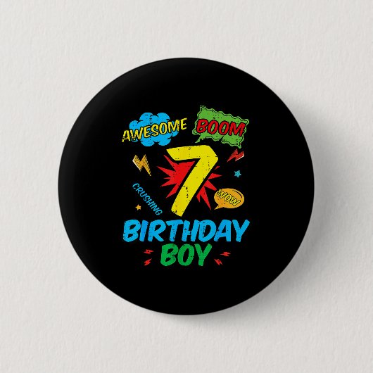 7 Birthday Boy Comic Cool 7th Bday Superhero Party Button (Vorderseite)