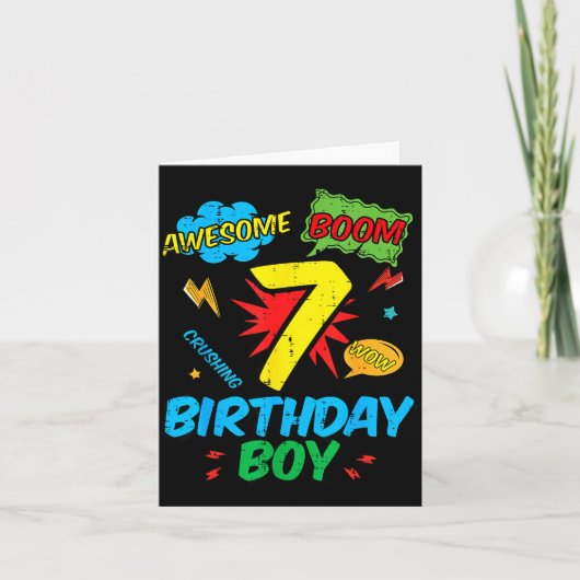 7 Birthday Boy Comic Cool 7th Bday Superhero Party Karte (Vorderseite)