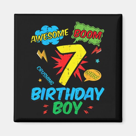 7 Birthday Boy Comic Cool 7th Bday Superhero Party Magnet (Vorne)