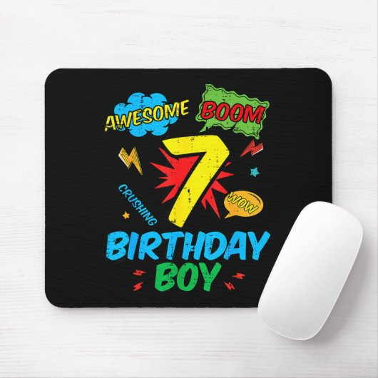 7 Birthday Boy Comic Cool 7th Bday Superhero Party Mousepad (Mit Mouse)