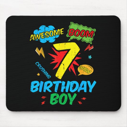 7 Birthday Boy Comic Cool 7th Bday Superhero Party Mousepad (Vorne)