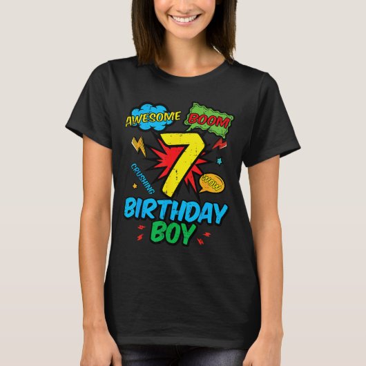 7 Birthday Boy Comic Cool 7th Bday Superhero Party T-Shirt (Vorderseite)