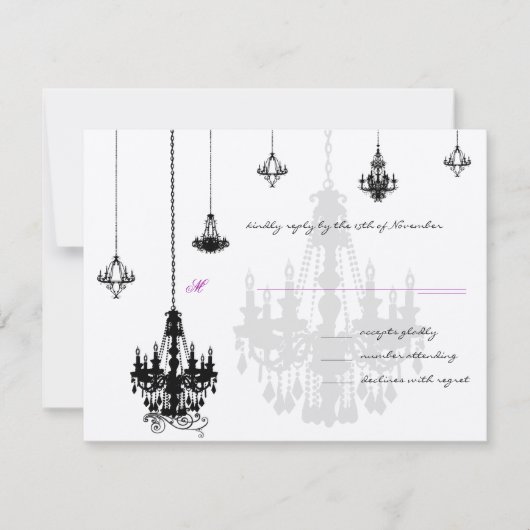 7 Black Candeliers Wedding RSVP Cards (Vorderseite)
