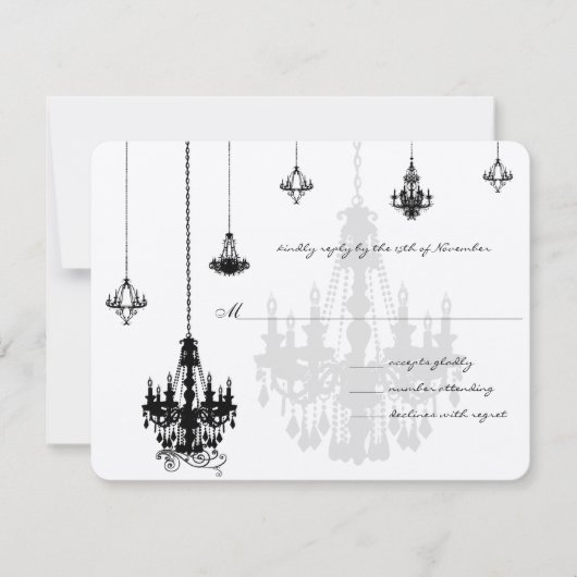 7 Black Candeliers Wedding RSVP Cards Karte (Vorderseite)