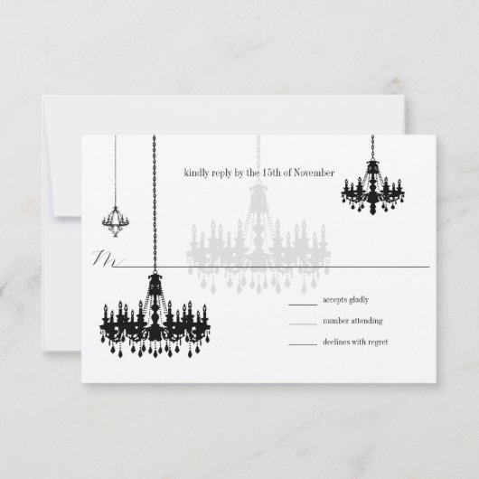 7 Black Candeliers Wedding RSVP Cards Karte (Vorderseite)