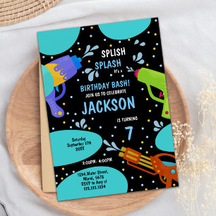 7. Black Green Water Gun Einladungen