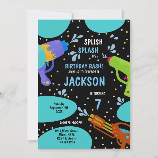 7. Black Green Water Gun Einladungen (Vorderseite)