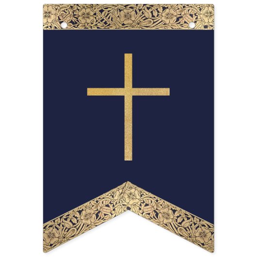 7 Briefe Blauer Gold Gott segne Taufgemeinschaft Wimpelkette (Erste Fahne)