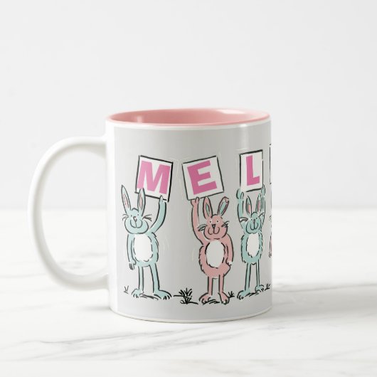 7 Buchstabenname mit Kaninchen Kaffeemaschine Tass Zweifarbige Tasse (Links)