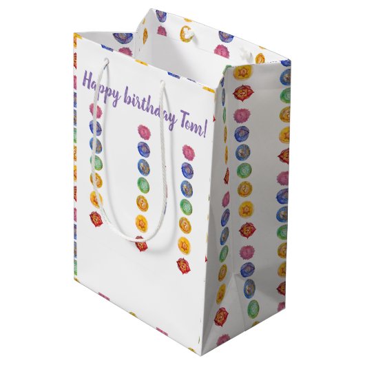 7 Chakra Aquarellkunst Mittlere Geschenktüte (Rückseite Schrägansicht)