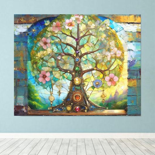 7 Chakra Blossoming Tree Of Life Leinwanddruck (Insitu (Holzboden))