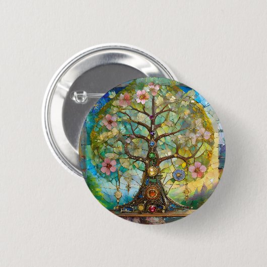 7 Chakra Blütenbaum Button (Vorne & Hinten)