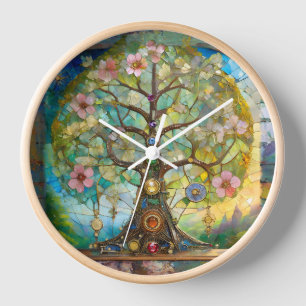 7-Chakra-Blütenbaum des Lebens Uhr
