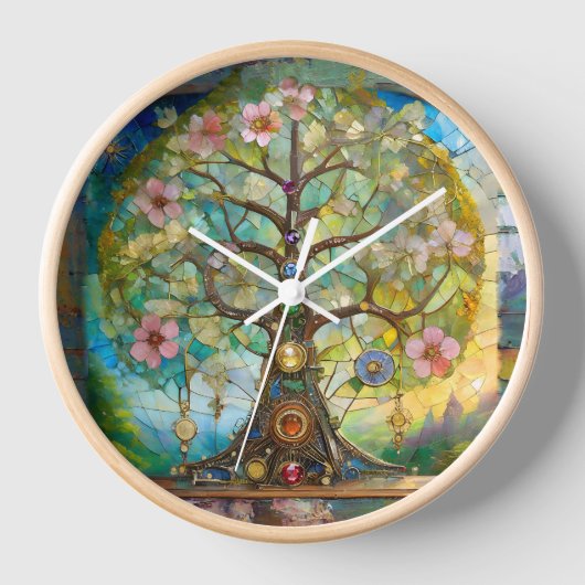 7-Chakra-Blütenbaum des Lebens Uhr (Vorderseite)