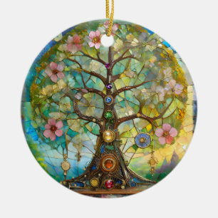 7 Chakra Blütenbaum Keramik Ornament