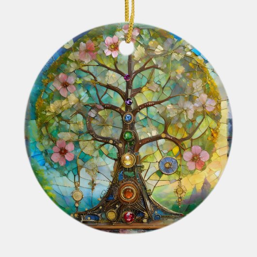 7 Chakra Blütenbaum Keramik Ornament (Vorne)