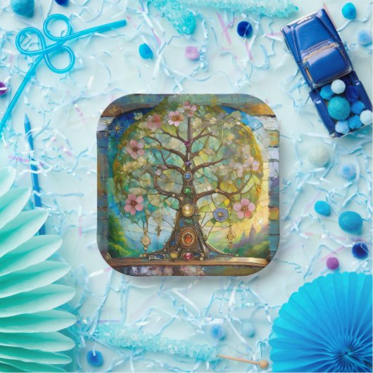 7 Chakra Blütenbaum Pappteller (Party)