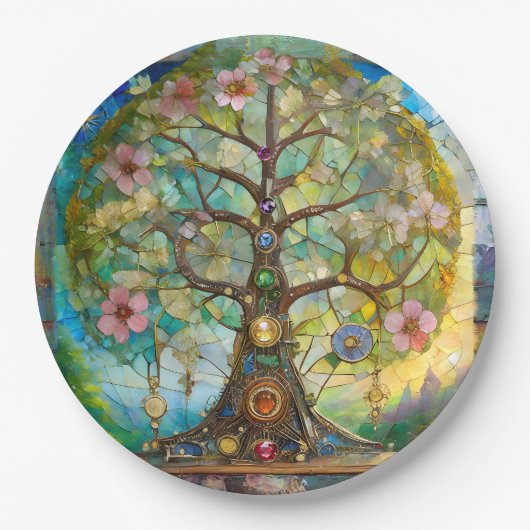 7 Chakra Blütenbaum Pappteller (Vorderseite)