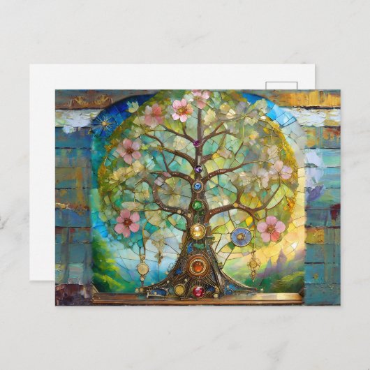 7 Chakra Blütenbaum Postkarte (Vorne/Hinten)