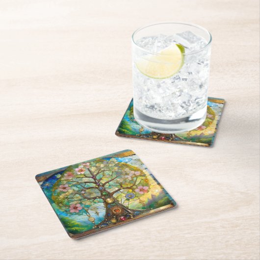 7 Chakra Blütenbaum Rechteckiger Pappuntersetzer (Vor Ort)