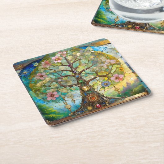 7 Chakra Blütenbaum Rechteckiger Pappuntersetzer (angewinkelt)