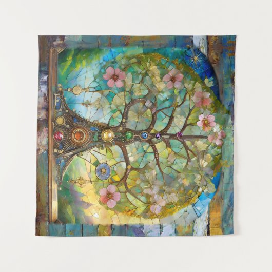 7 Chakra Blütenbaum Wandteppich (Vorderseite (Horizontal))