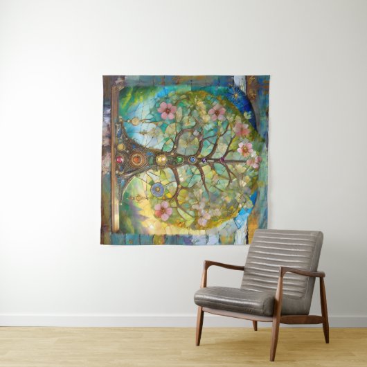 7 Chakra Blütenbaum Wandteppich (Beispiel (Horizontal))