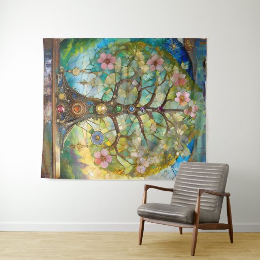 7 Chakra Blütenbaum Wandteppich (Beispiel (Horizontal))