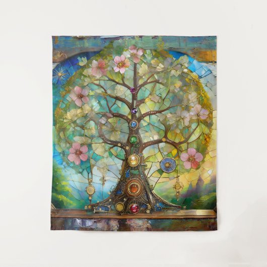 7 Chakra Blütenbaum Wandteppich (Vorderseite)