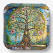 7 Chakra Erblühender Baum des Lebens Pappteller (Vorderseite)