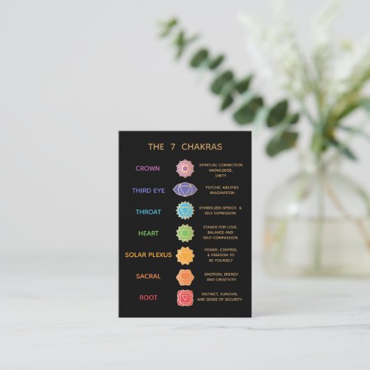 7 Chakras Beschreibung Pocket Business Card Visitenkarte (Stehend Vorderseite)