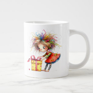 * 7 Farbige Whimsical Weihnachts-MÄDCHEN-Geschenk Jumbo-Tasse