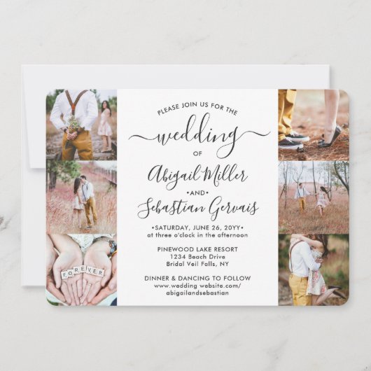 7 Foto Collage Elegante Moderne Kalligraphie Hochz Einladung (Vorderseite)