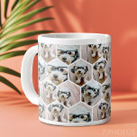 7 Foto Collage - Funkes Hexagon-Muster Jumbo-Tasse<br><div class="desc">Quadratische Foto funktionieren am besten mit dieser Vorlage. Fügen Sie Ihre Lieblings-Bilder zu dieser lustigen Vorlage. Sie können quadratische Fotos oder beliebige Foto für dieses Raster verwenden.</div>