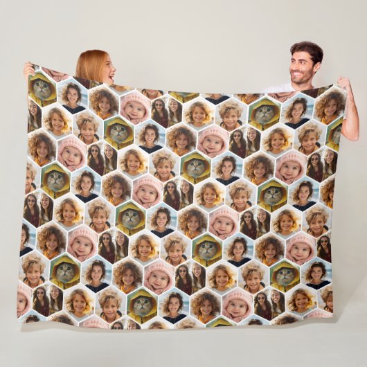 7 Foto Collage - funky hexagon Muster weiß Fleecedecke (Beispiel)