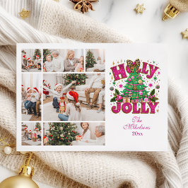 7 Foto Glitzer Leopard Bow Holly Jolly Feiertagskarte