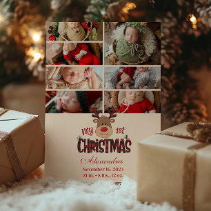 7 Foto Kariert Rentier Baby First Christmas Feiertagskarte
