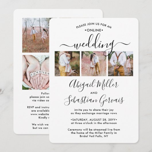 7 Foto Online Virtual Wedding Zeremonie Elegante Einladung (Vorne/Hinten)