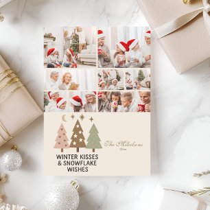 7 Foto Retro Winter Kisses & Snowflake Wünsche Feiertagskarte