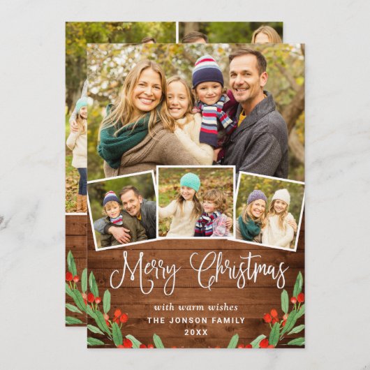 7 FOTO Weihnachten Rustikales Braun Holz Gruß (Vorne/Hinten)