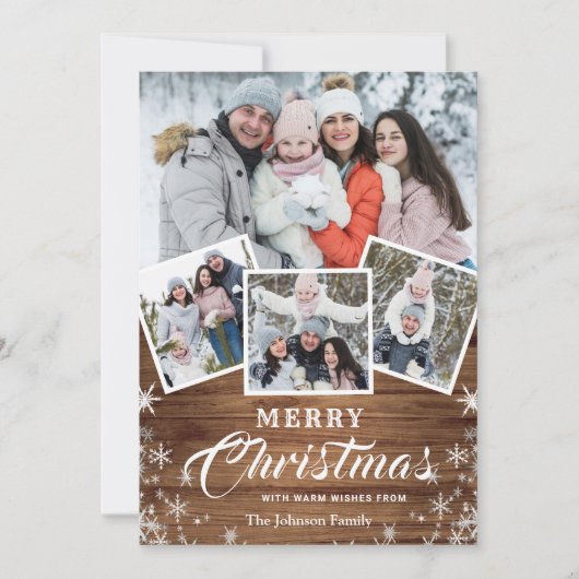 7 FOTO Weihnachten Rustikales Holz Gruß (Vorderseite)