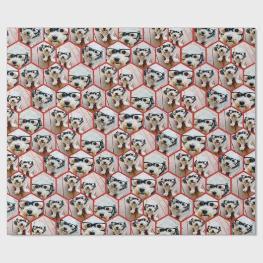 7 FotoCollage - Funkes Hexagon-Muster - rot Geschenkpapier (Flach)