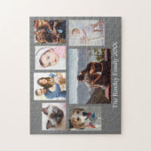 7 Fotos der Familie, Name & Jahr der DIY, grau Puzzle (Vertikal)