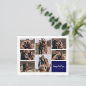 7 Fotos Happy Holidays Modernes Collage Navy Blue Postkarte (Stehend Vorderseite)
